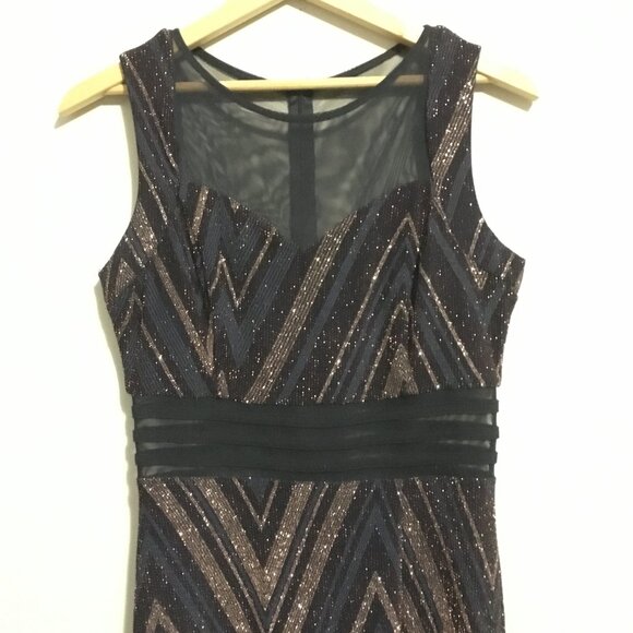 Slinky Sparkly Illusion Neck Side Slit Evening Maxi Costume Dress - Picture 4 of 15